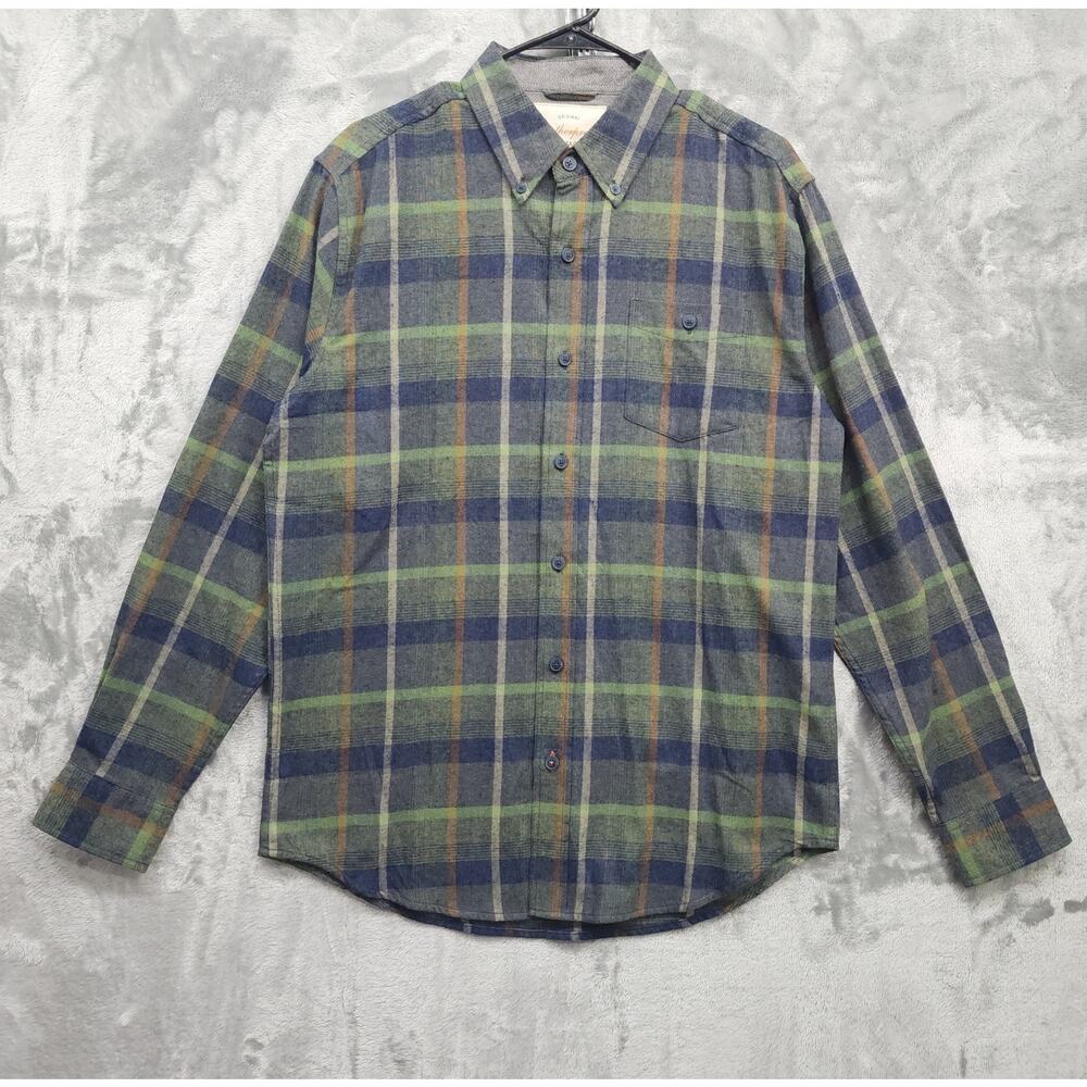 Weatherproof Vintage Shirt Mens M Gray Green Plaid Flannel Shacket Long Sleeve